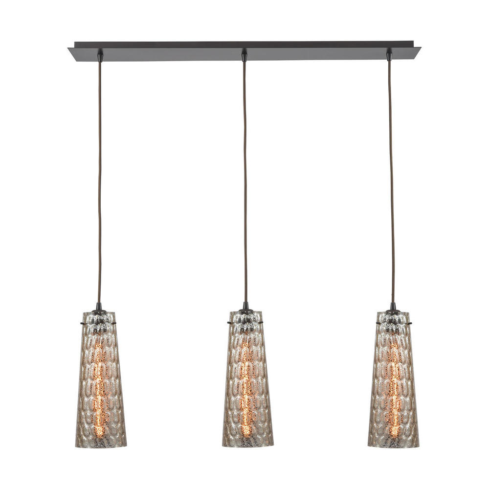 Jerard 3-Light Linear Pendant Fixture in Oil Rubbed Bronze with Textured Glass Shade